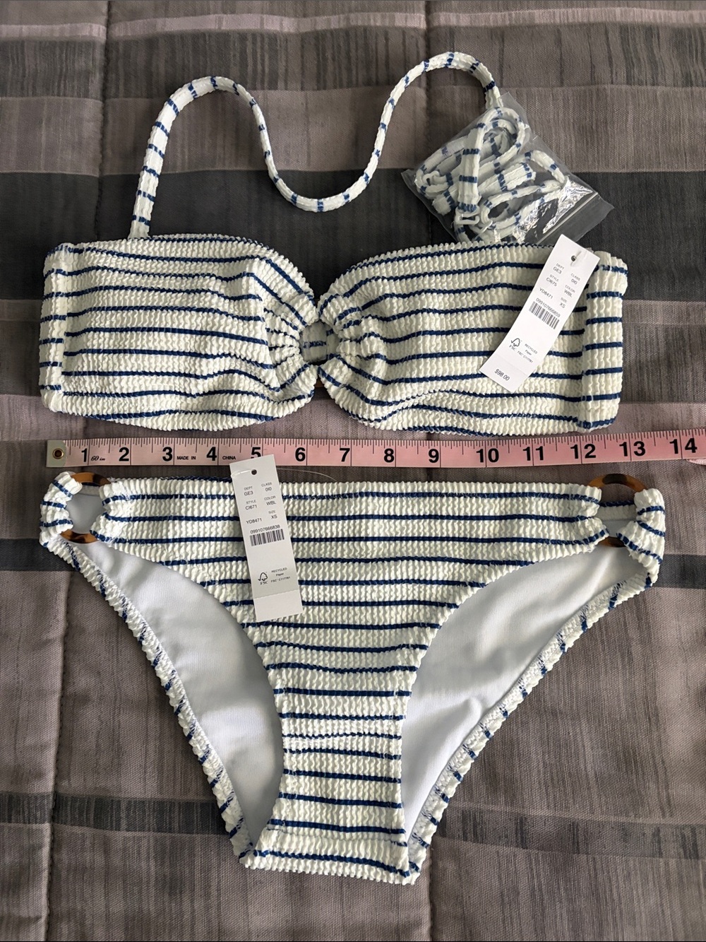 J Crew Scrunchie O-Ring Bikini in Stripe XS